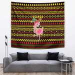Uganda Christmas Tapestry Flamingo Lights Uganda Flag and Black Red Yellow - African Pride