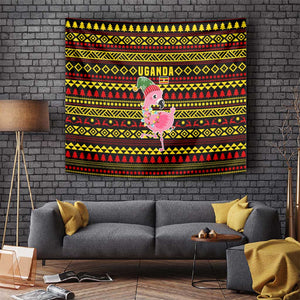 Uganda Christmas Tapestry Flamingo Lights Uganda Flag and Black Red Yellow - African Pride