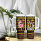 Uganda Christmas Tumbler With Handle Flamingo Lights Uganda Flag and Black Red Yellow - African Pride
