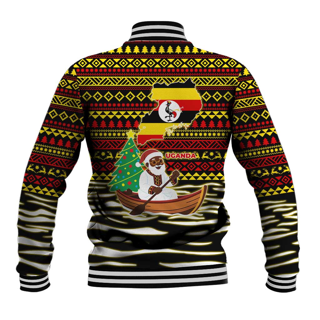 Uganda Christmas Baseball Jacket Santa in Canoe Christmas Tree Uganda Map Flag - African Pride