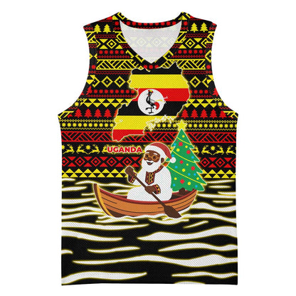 Uganda Christmas Basketball Jersey Santa in Canoe Christmas Tree Uganda Map Flag TS04