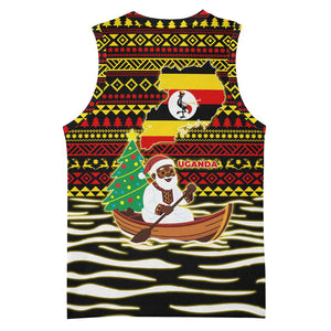Uganda Christmas Basketball Jersey Santa in Canoe Christmas Tree Uganda Map Flag TS04
