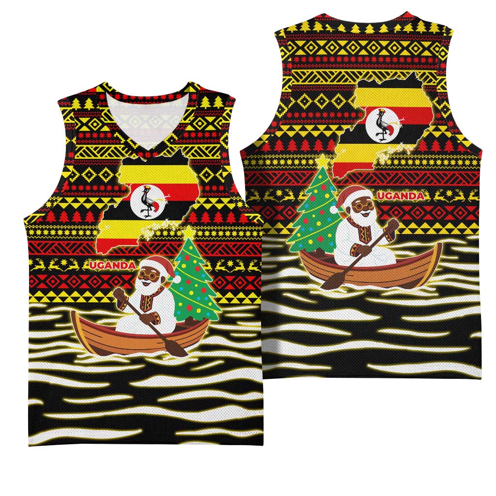 Uganda Christmas Basketball Jersey Santa in Canoe Christmas Tree Uganda Map Flag TS04