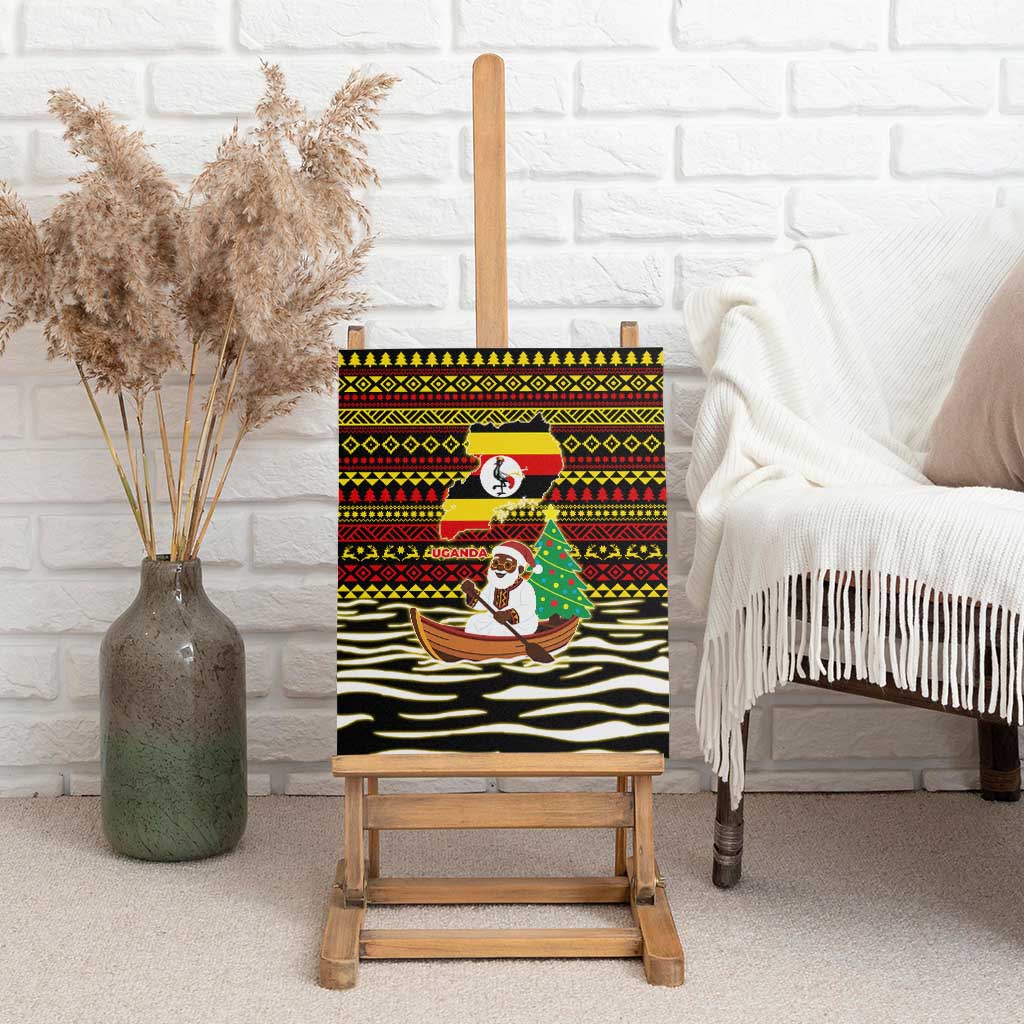 Uganda Christmas Canvas Wall Art Santa in Canoe Christmas Tree Uganda Map Flag - African Pride