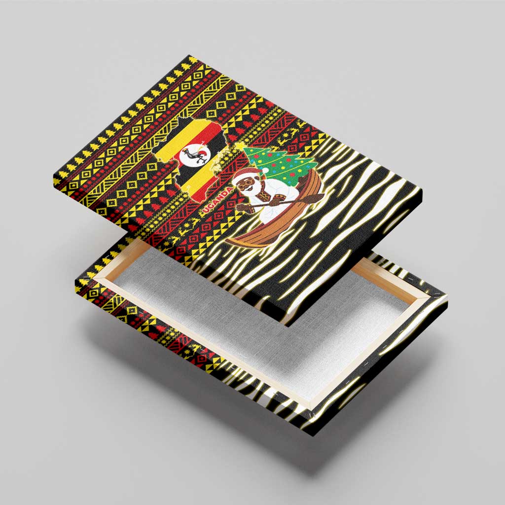 Uganda Christmas Canvas Wall Art Santa in Canoe Christmas Tree Uganda Map Flag - African Pride