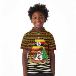 Uganda Christmas Kid Polo Shirt Santa in Canoe Christmas Tree Uganda Map Flag - African Pride