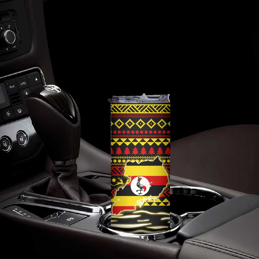 Uganda Christmas Skinny Tumbler Santa in Canoe Christmas Tree Uganda Map Flag - African Pride