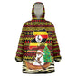 Uganda Christmas Wearable Blanket Hoodie Santa in Canoe Christmas Tree Uganda Map Flag - African Pride