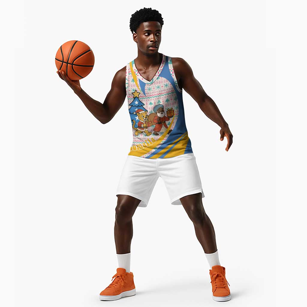 Somalia Christmas Basketball Jersey Santa Cheetah Christmas Tree Village Scene and Festive Snowflake TS04