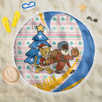 Somalia Christmas Beach Blanket Santa Cheetah Christmas Tree Village Scene and Festive Snowflake - African Pride