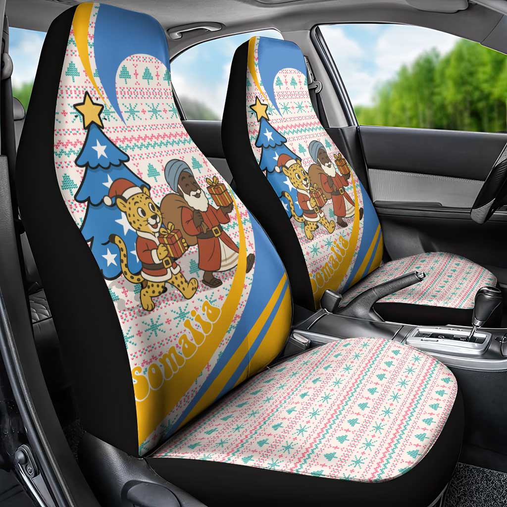 Somalia Christmas Car Seat Cover Santa Cheetah Christmas Tree Village Scene and Festive Snowflake - African Pride