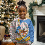 Somalia Christmas Kid Ugly Christmas Sweater Santa Cheetah Christmas Tree Village Scene and Festive Snowflake - African Pride