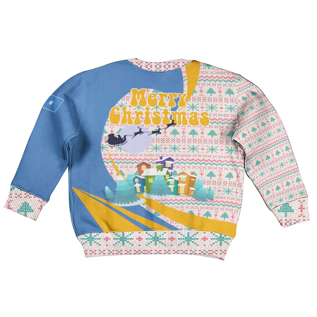Somalia Christmas Kid Ugly Christmas Sweater Santa Cheetah Christmas Tree Village Scene and Festive Snowflake - African Pride