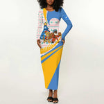 Somalia Christmas Long Sleeve Bodycon Dress Santa Cheetah Christmas Tree Village Scene and Festive Snowflake - African Pride