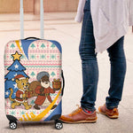 Somalia Christmas Luggage Cover Santa Cheetah Christmas Tree Village Scene and Festive Snowflake - African Pride