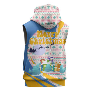 Somalia Christmas Sleeveless Zip Hoodie Santa Cheetah Christmas Tree Village Scene and Festive Snowflake - African Pride
