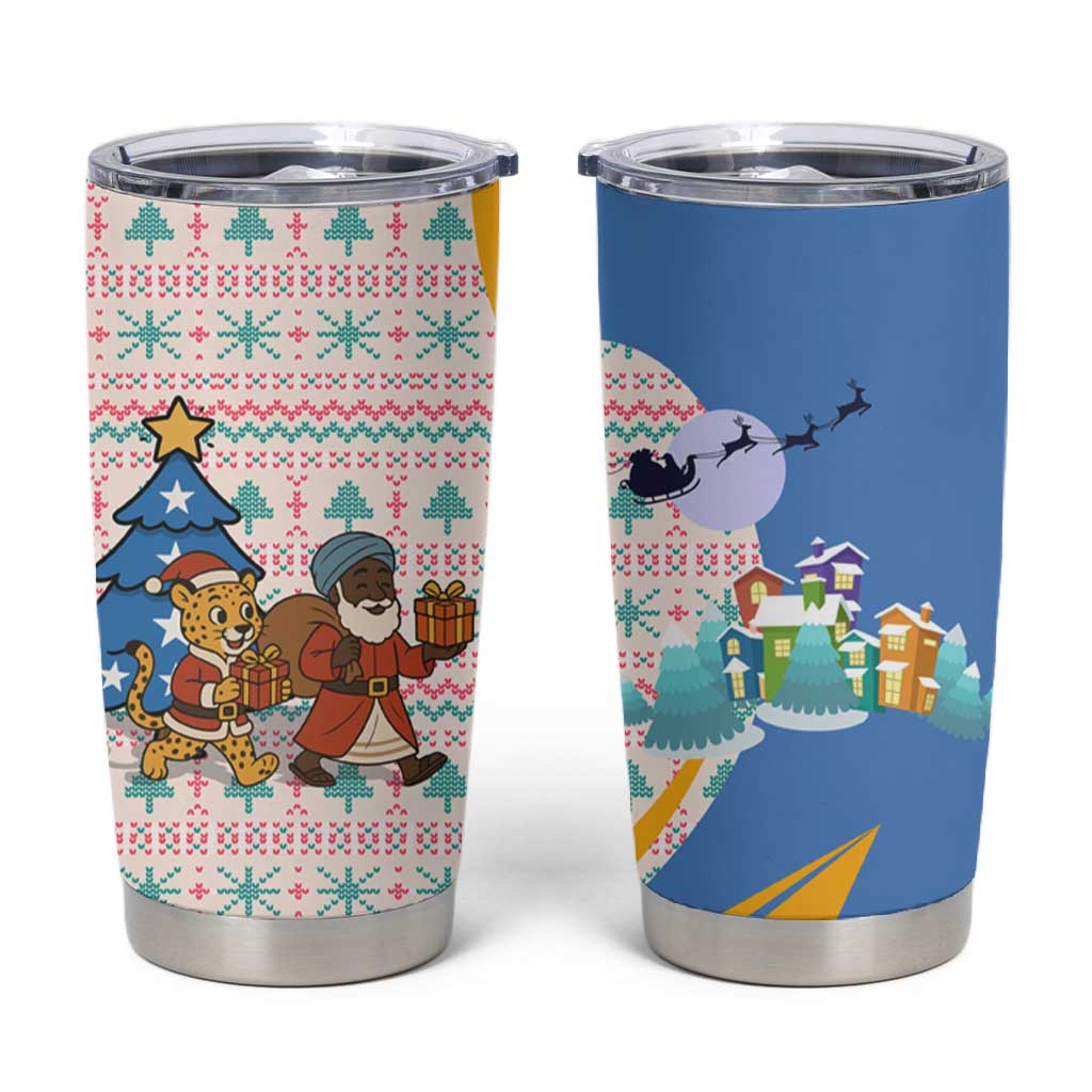Somalia Christmas Tumbler Cup Santa Cheetah Christmas Tree Village Scene and Festive Snowflake - African Pride