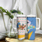 Somalia Christmas Tumbler With Handle Santa Cheetah Christmas Tree Village Scene and Festive Snowflake - African Pride
