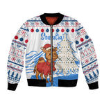 Somalia Christmas Bomber Jacket Santa on Camel Christmas Tree Ornaments Candy Canes and Snowflake - African Pride