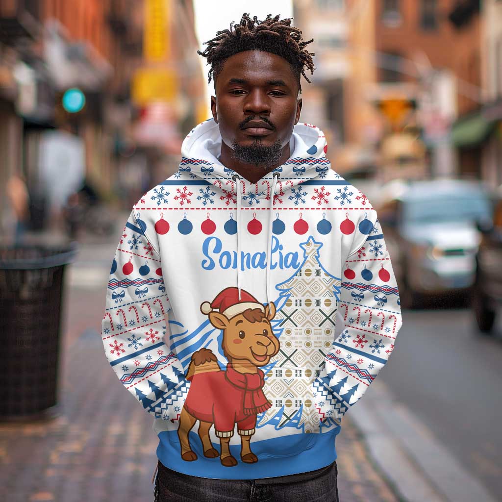 Somalia Christmas Hoodie Santa on Camel Christmas Tree Ornaments Candy Canes and Snowflake - African Pride