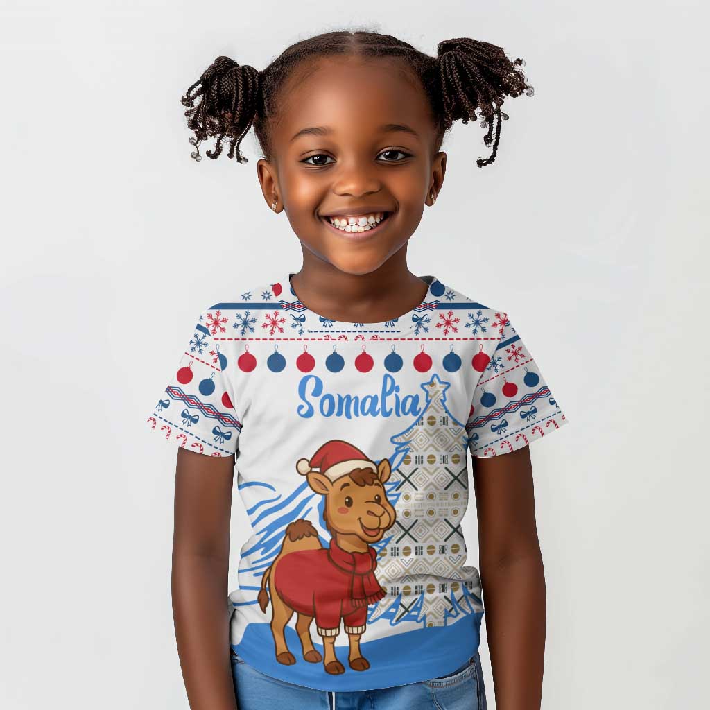 Somalia Christmas Kid T shirt Santa on Camel Christmas Tree Ornaments Candy Canes and Snowflake - African Pride