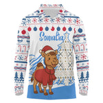 Somalia Christmas Long Sleeve Polo Shirt Santa on Camel Christmas Tree Ornaments Candy Canes and Snowflake - African Pride