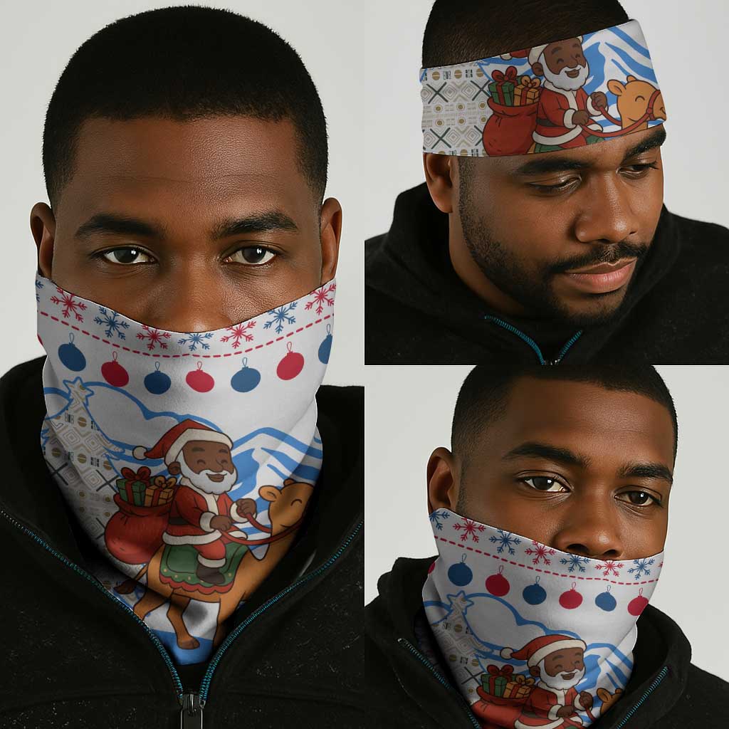 Somalia Christmas Neck Gaiter Santa on Camel Christmas Tree Ornaments Candy Canes and Snowflake - African Pride