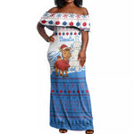 Somalia Christmas Off Shoulder Maxi Dress Santa on Camel Christmas Tree Ornaments Candy Canes and Snowflake - African Pride
