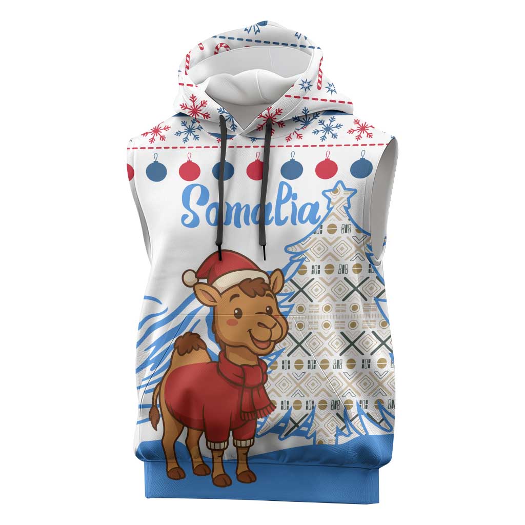 Somalia Christmas Sleeveless Hoodie Santa on Camel Christmas Tree Ornaments Candy Canes and Snowflake - African Pride