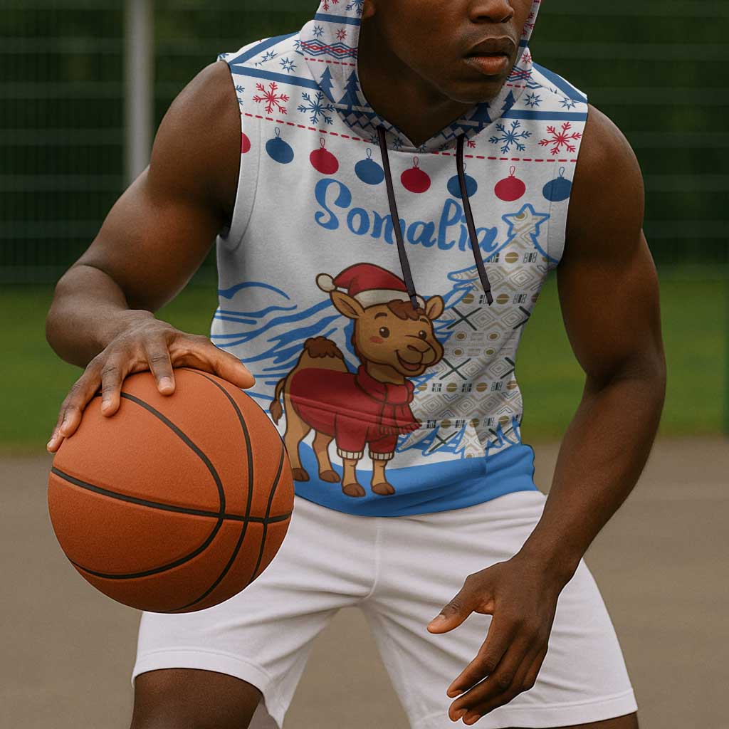 Somalia Christmas Sleeveless Hoodie Santa on Camel Christmas Tree Ornaments Candy Canes and Snowflake - African Pride