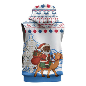 Somalia Christmas Sleeveless Zip Hoodie Santa on Camel Christmas Tree Ornaments Candy Canes and Snowflake - African Pride