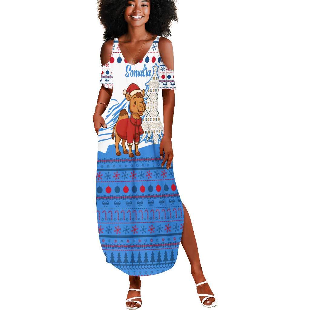 Somalia Christmas Summer Maxi Dress Santa on Camel Christmas Tree Ornaments Candy Canes and Snowflake - African Pride