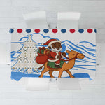 Somalia Christmas Tablecloth Santa on Camel Christmas Tree Ornaments Candy Canes and Snowflake - African Pride