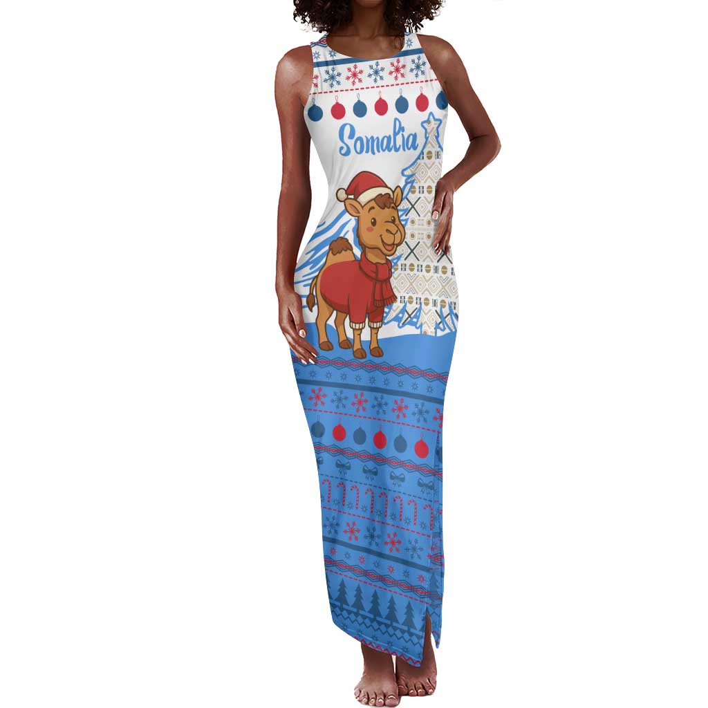 Somalia Christmas Tank Maxi Dress Santa on Camel Christmas Tree Ornaments Candy Canes and Snowflake - African Pride