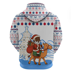Somalia Christmas Zip Hoodie Santa on Camel Christmas Tree Ornaments Candy Canes and Snowflake - African Pride