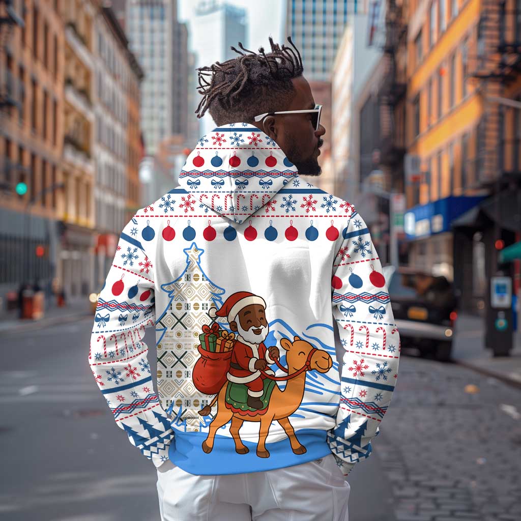 Somalia Christmas Zip Hoodie Santa on Camel Christmas Tree Ornaments Candy Canes and Snowflake - African Pride