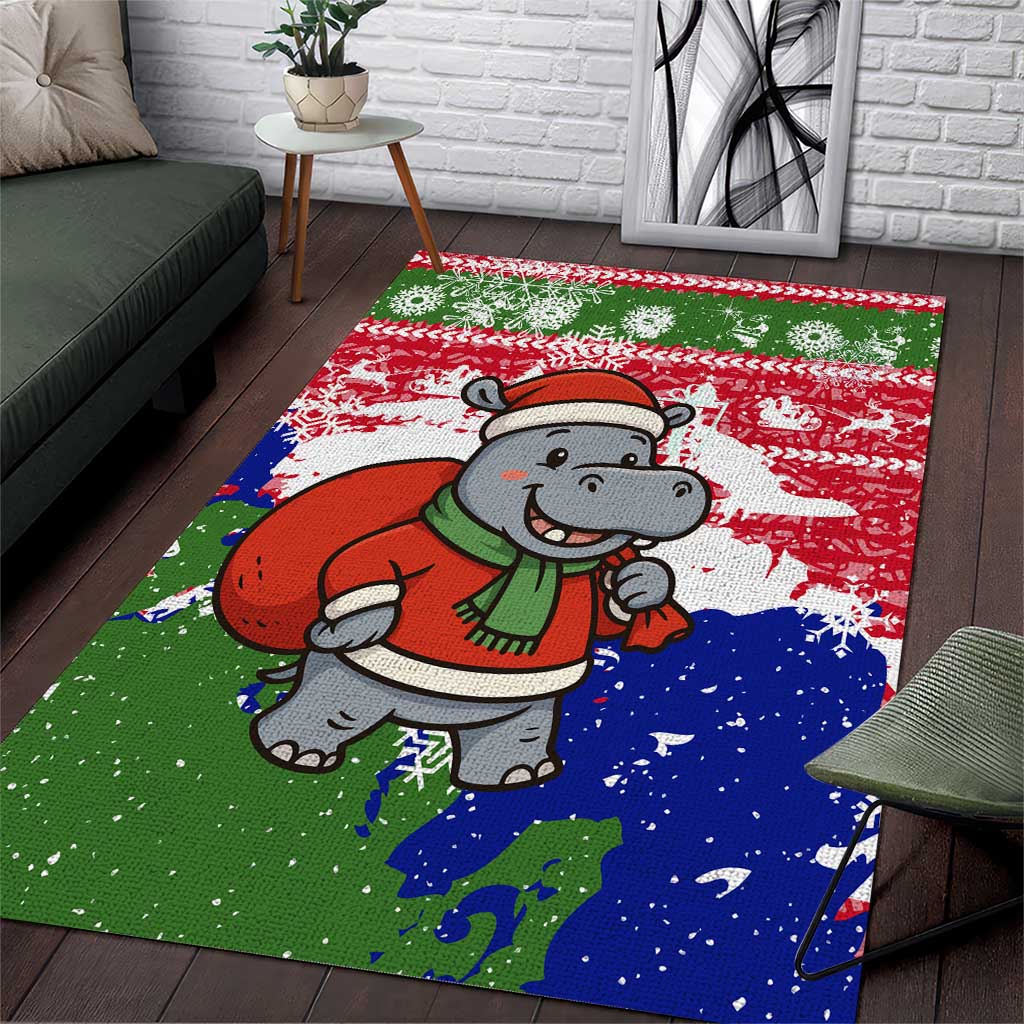 Gambia Christmas Area Rug Santa Hippo National Coat of Arms Snowflakes and Festive Holiday - African Pride