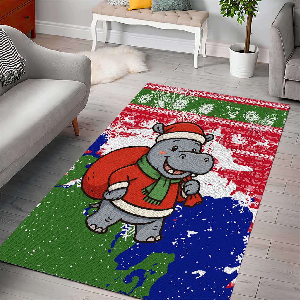 Gambia Christmas Area Rug Santa Hippo National Coat of Arms Snowflakes and Festive Holiday - African Pride