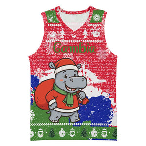 Gambia Christmas Basketball Jersey Santa Hippo National Coat of Arms Snowflakes and Festive Holiday TS04
