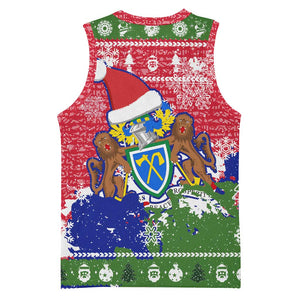 Gambia Christmas Basketball Jersey Santa Hippo National Coat of Arms Snowflakes and Festive Holiday TS04