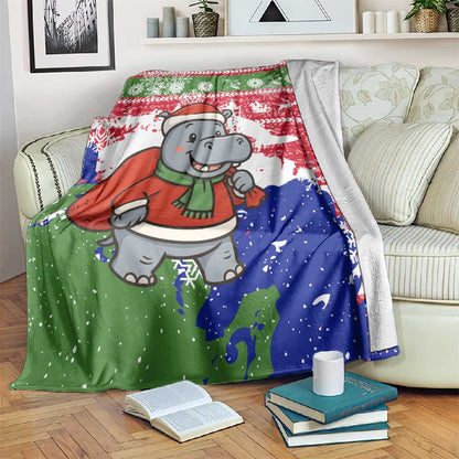 Gambia Christmas Blanket Santa Hippo National Coat of Arms Snowflakes and Festive Holiday - African Pride