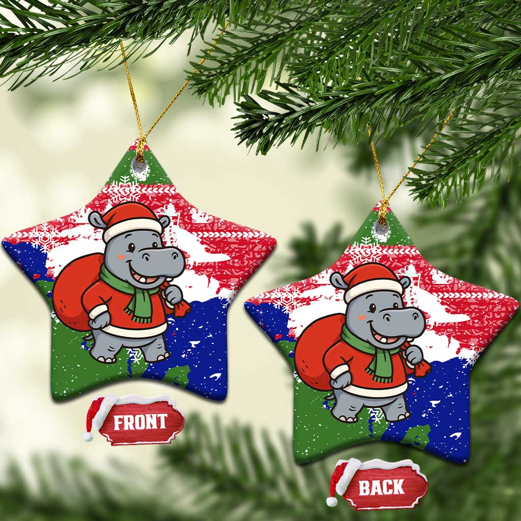 Gambia Christmas Ceramic Ornament Santa Hippo National Coat of Arms Snowflakes and Festive Holiday - African Pride