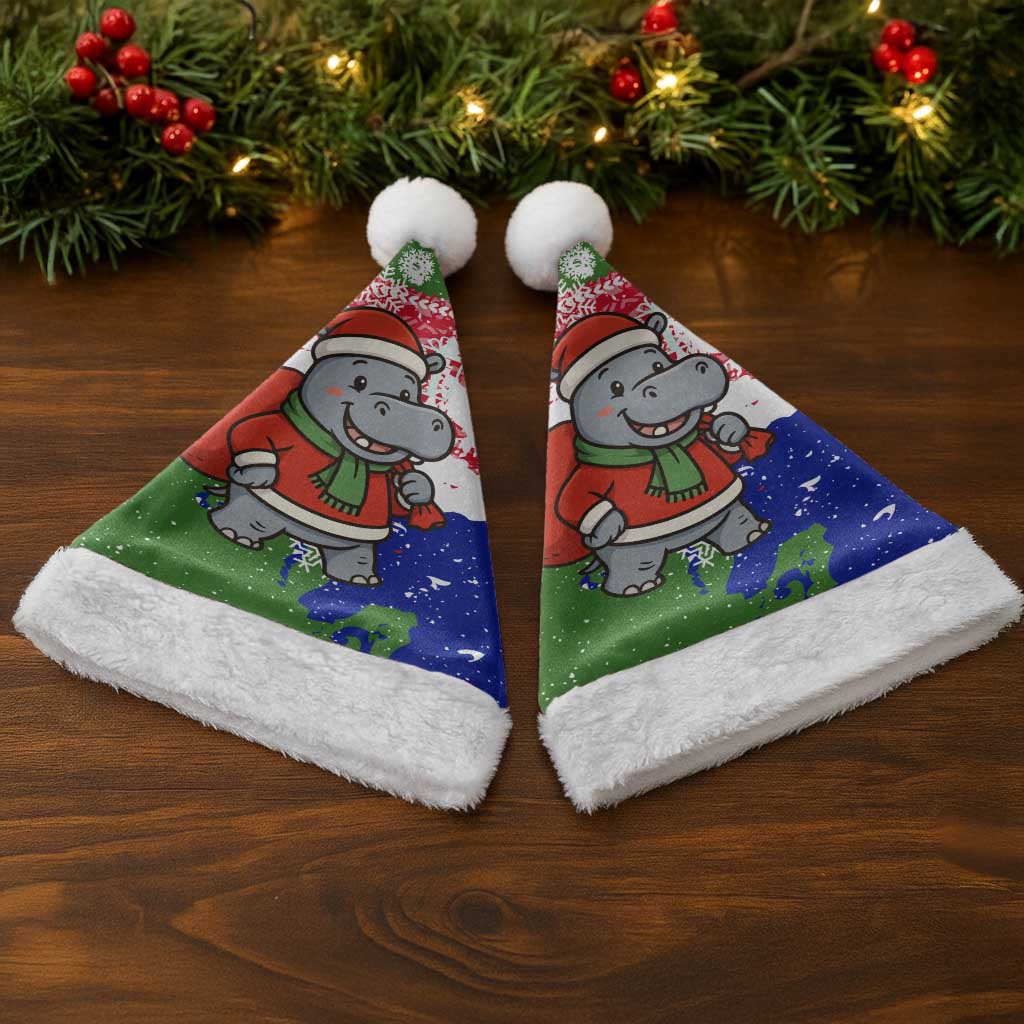 Gambia Christmas Santa Hat Santa Hippo National Coat of Arms Snowflakes and Festive Holiday - African Pride