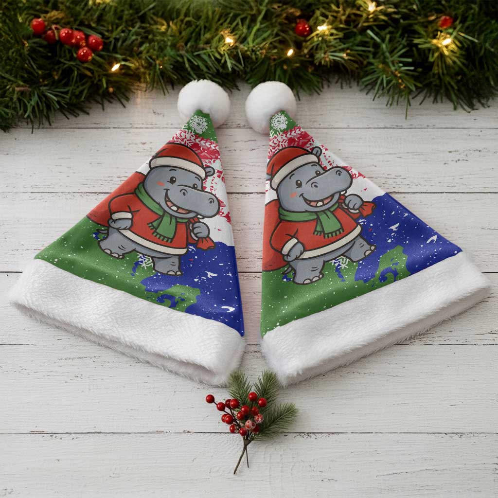 Gambia Christmas Santa Hat Santa Hippo National Coat of Arms Snowflakes and Festive Holiday - African Pride
