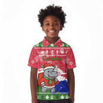 Gambia Christmas Kid Polo Shirt Santa Hippo National Coat of Arms Snowflakes and Festive Holiday - African Pride