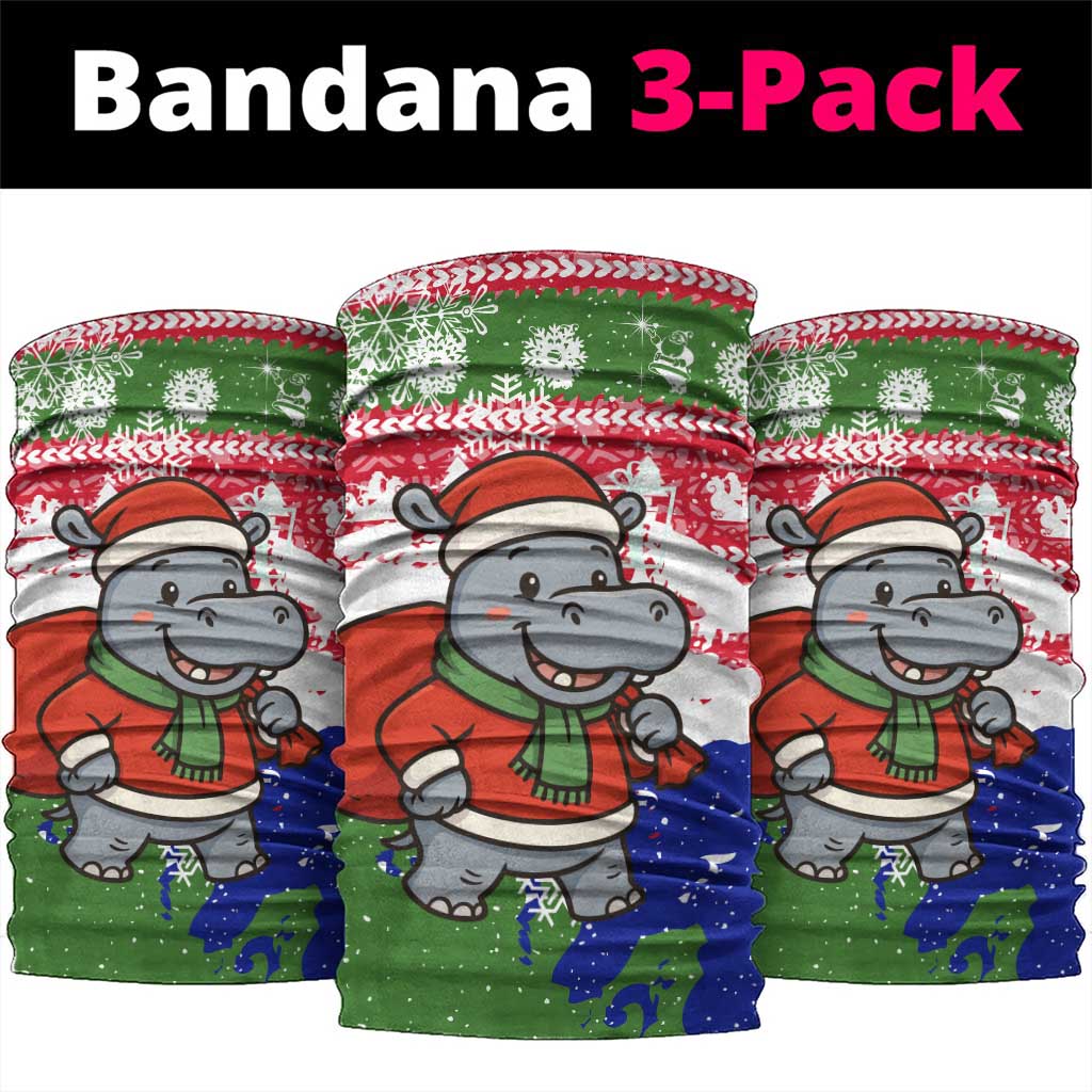 Gambia Christmas Neck Gaiter Santa Hippo National Coat of Arms Snowflakes and Festive Holiday - African Pride