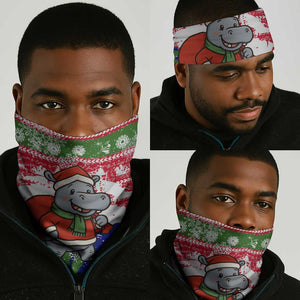 Gambia Christmas Neck Gaiter Santa Hippo National Coat of Arms Snowflakes and Festive Holiday - African Pride