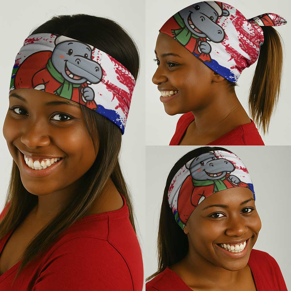 Gambia Christmas Neck Gaiter Santa Hippo National Coat of Arms Snowflakes and Festive Holiday - African Pride