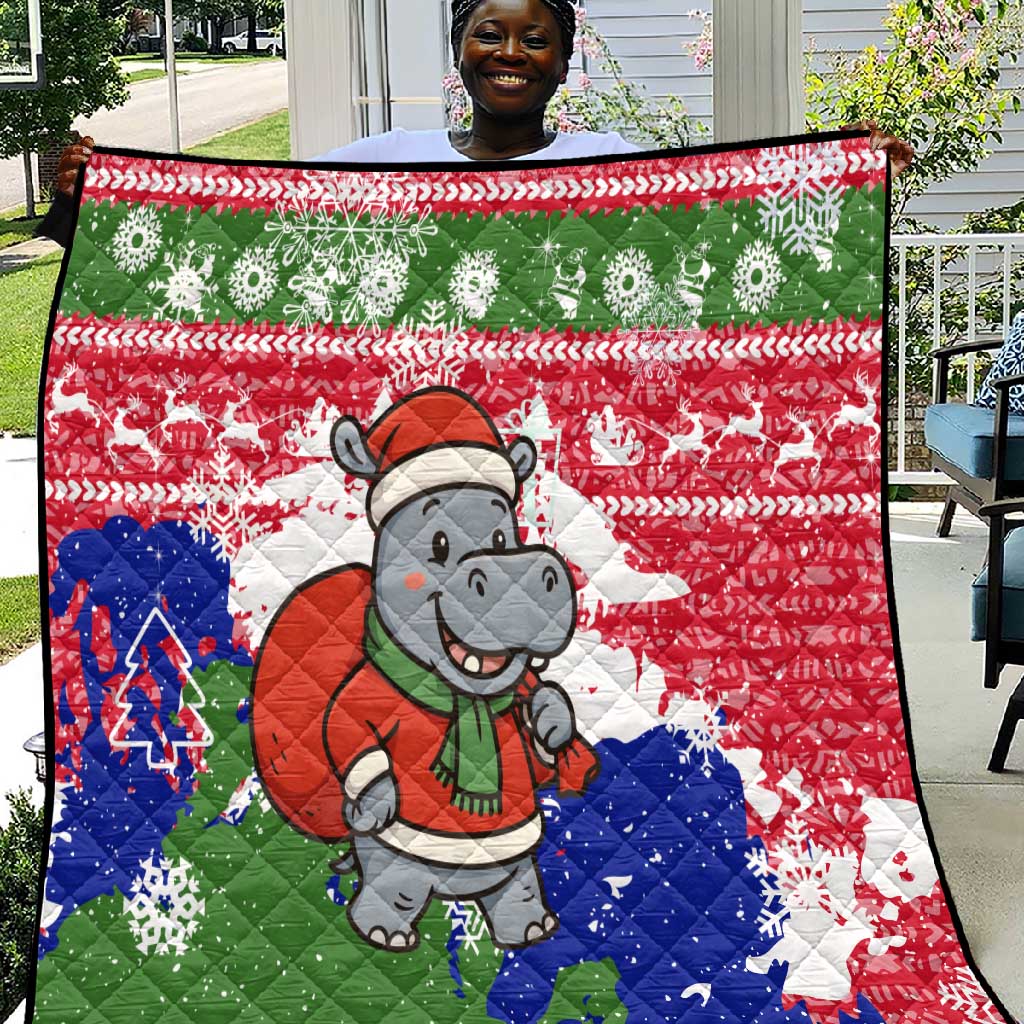 Gambia Christmas Quilt Santa Hippo National Coat of Arms Snowflakes and Festive Holiday - African Pride