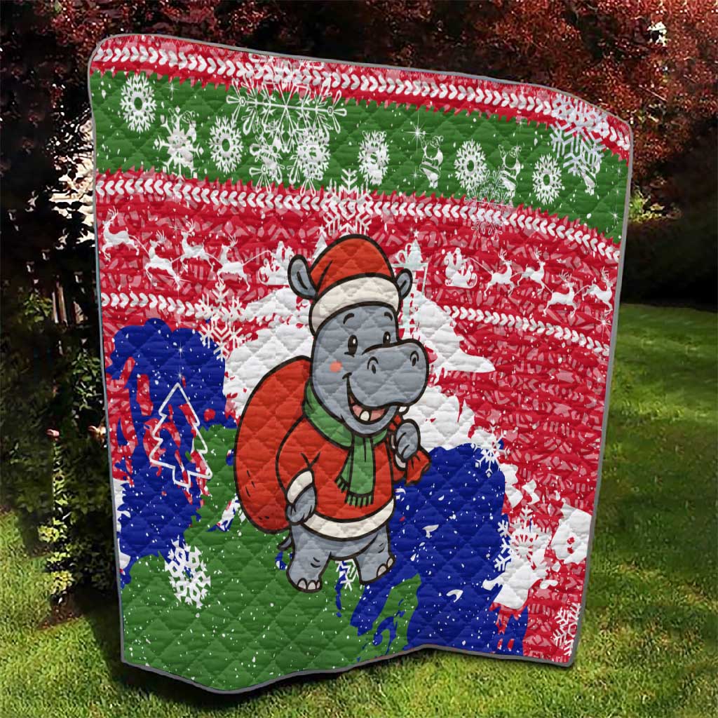 Gambia Christmas Quilt Santa Hippo National Coat of Arms Snowflakes and Festive Holiday - African Pride